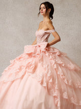 Off-the-Shoulder Layered Tulle Quinceañera Ball Gown with Embroidery & Hot Fix Details – Style SIEWF11448