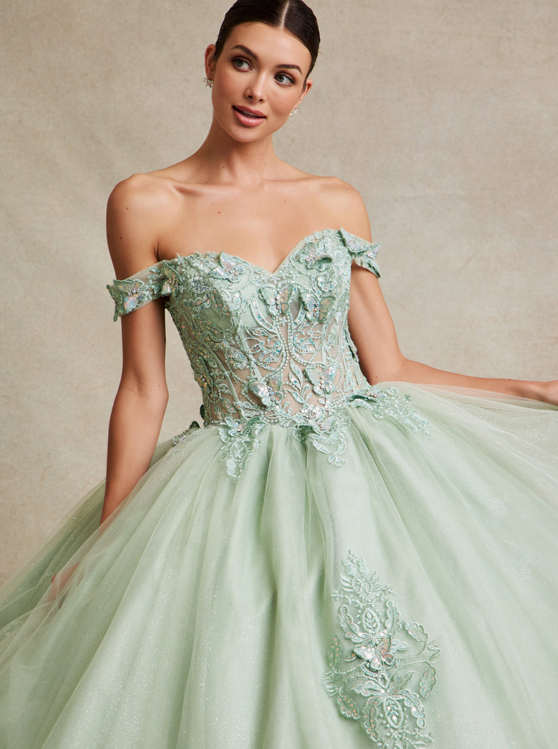 designer sage green dress Sage Green Sequin Evening Gown with Cape - Pretty Sequin Dress