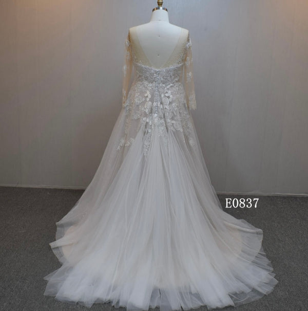 Tulle Illusion Long Sleeve A Line Wedding dress