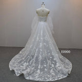 Beautiful Boho A Line with Detachable Long Sleeve Wedding Dress with sweetheart neck