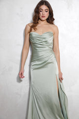 Beautiful Satin Strapless Leg Split Bridesmaids Dress, Prom, Homecoming