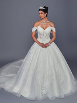 Off shoulder sweetheart ball gown wedding dress front view