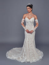 Front view sweetheart mermaid lace wedding dress with slip-on sleeves