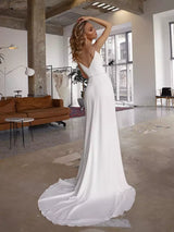 White Mermaid Wedding Dresses Soft Satin Beach Bridal Gowns V-Neck Spaghetti Straps Luxury Beading Princess Party Gowns