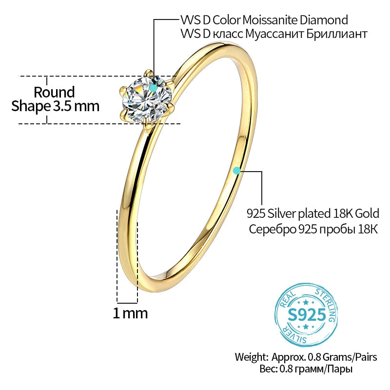 18K Yellow Gold  0.2ct Test Past - D Moissanite Diamond Solitaire Ring Wedding Band Engagement Bridal