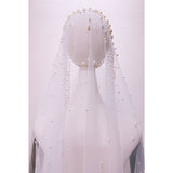 Romantic Trailing Cathedral Wedding Veil One-Layer Pearl Beading Headpiece