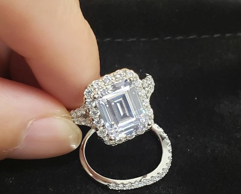 Bridal Rings Set Sparkling 8*10mm 3 CT High Carbon Diamond Wedding Engagement Fine Jewelry
