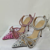 Glitter Rhinestones Crystal bowknot Satin Genuine leather High heels