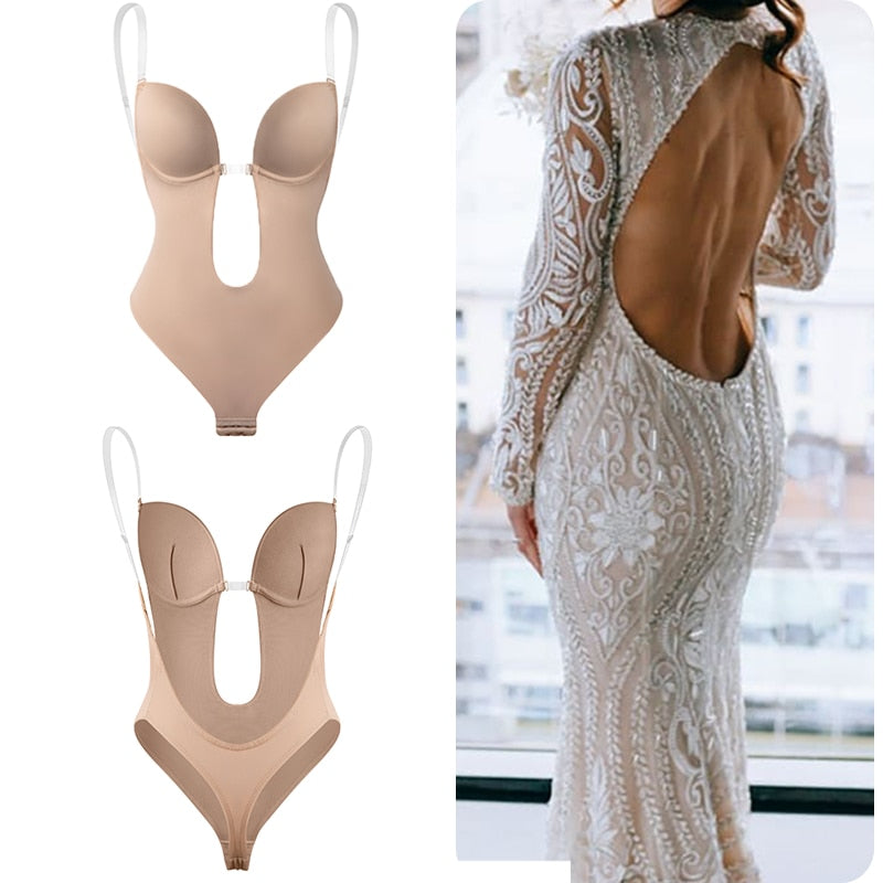 Body-Shapewear Deep V-Neck Backless U Plunge Black And Beige / M(34) / United States