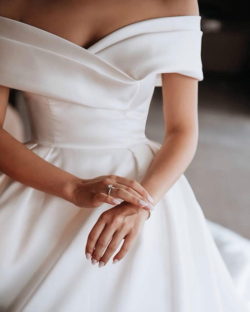 Princess Satin Vintage Wedding Dress, Off Shoulder Ivory / Custom Size Princess Satin Vintage Wedding Dress, Off Shoulder Ivory / Custom Size