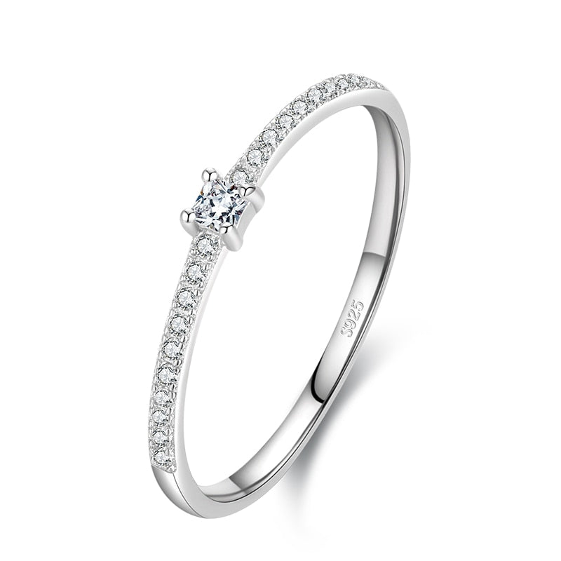 Sterling Silver Simple Square Clear CZ Charm Finger Ring