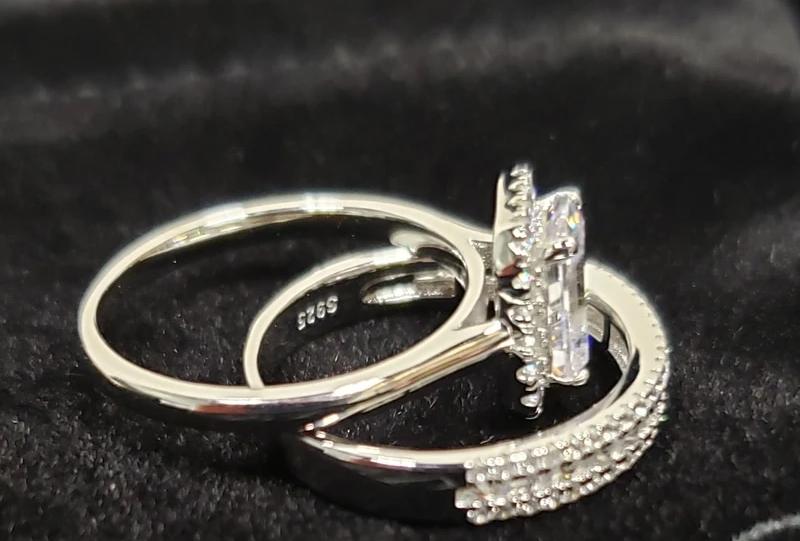Sterling Silver Bridal Rings Set Sparkling Full High Carbon Diamond Wedding Engagement Fine Jewelry