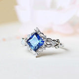 Vintage style Princess Cut Lab Sapphire Ring 925 Sterling Silver