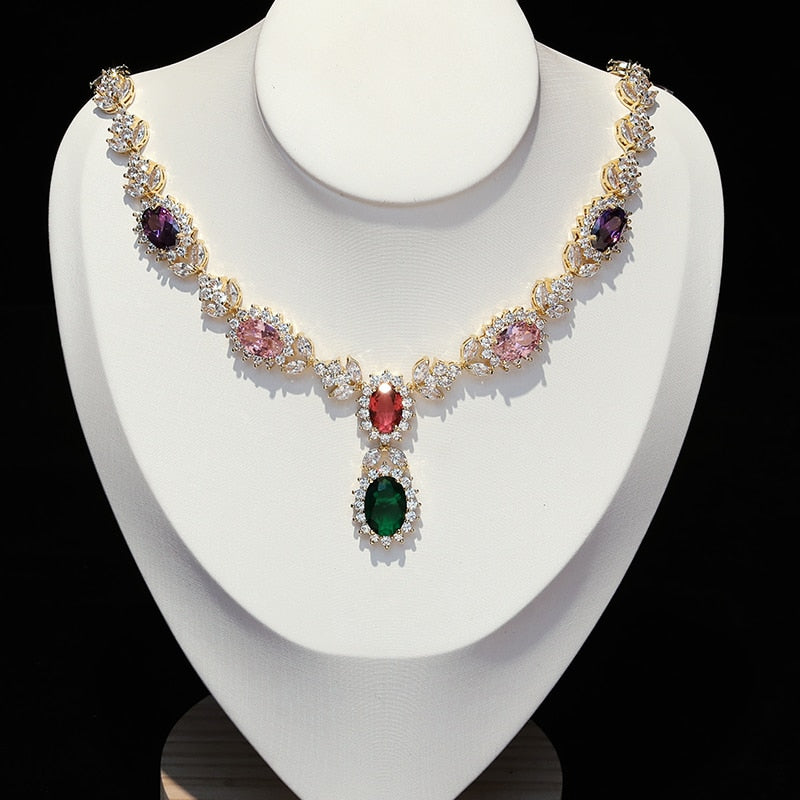 Multicolor Crystal Water Drops Bridal Jewelry Set