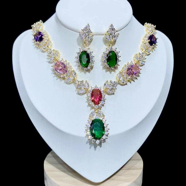 Multicolor Crystal Water Drops Bridal Jewelry Set