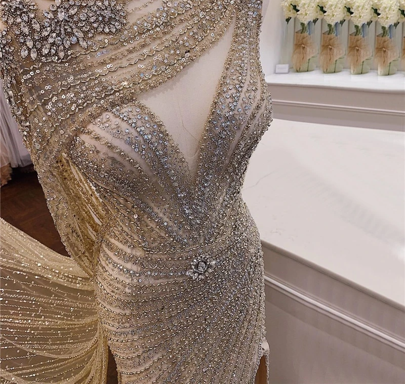 luxury split dresses Hnewly Luxury Evening Dresses Fashion Design Side Split Ruffles Tulle hnewly