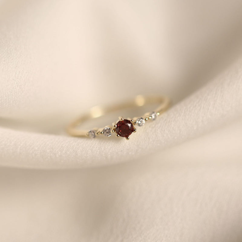 14k Gold Plated French Simple Red Crystal Ring