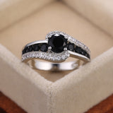 Black Stone Women Fashion Wedding Ring Dazzling Crystal Zircon