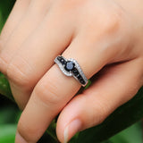 Black Stone Women Fashion Wedding Ring Dazzling Crystal Zircon