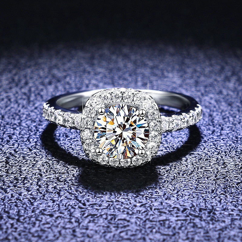 Moissanite Diamond Ring 1CT 2CT 3CT Brilliant Diamond Halo Engagement Rings- Sterling Silver
