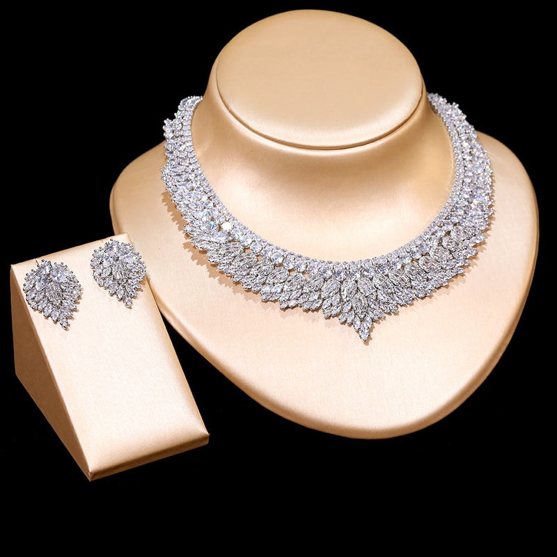 Blue Flowery Swarovski Crystal Silver Necklace Set – Mystic Flavia