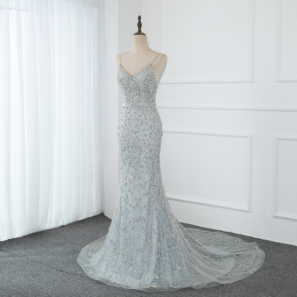 silver crystal dress Sparkling Silver Crystals Evening Dress Silver / Custom Size / China