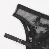 Embroidery Sexy Lingerie  Bra+Garters+Thong 3 Piece Set