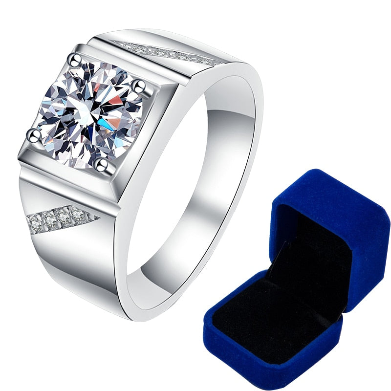 Moissanite Ring For Men 2 Carat Round Brilliant Diamonds Engagement Wedding Jewelry Includes Box
