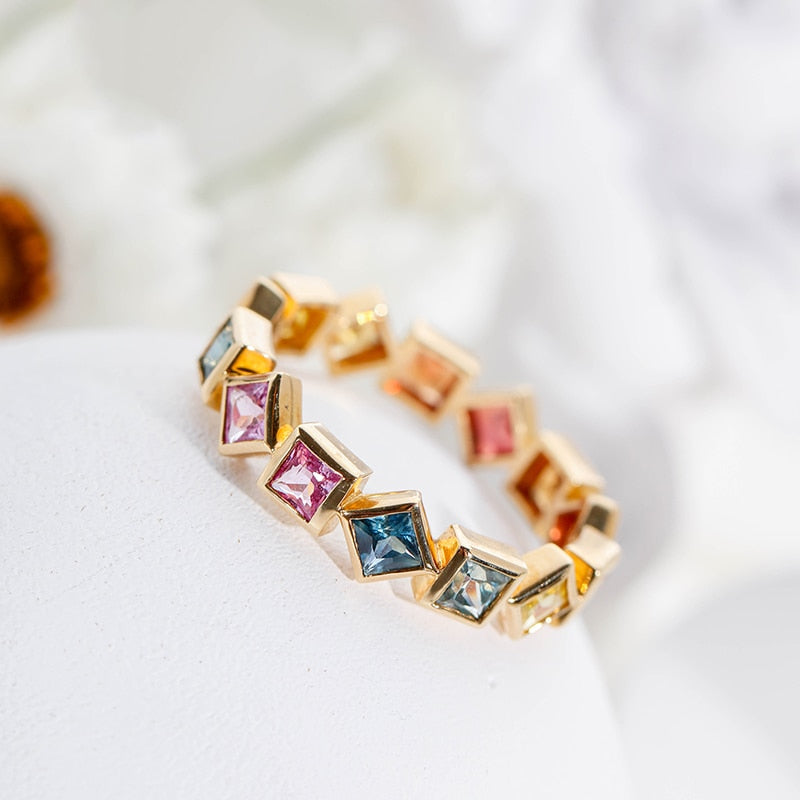 Luxury Rainbow Crystal Charm Ring