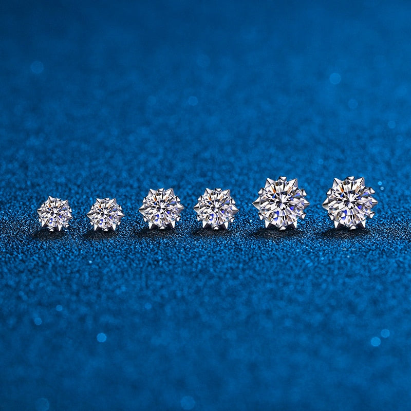 Classic 6 Prong Moissanite Stud Earrings 1CT- 2CT White Gold Plated VVS Lab Diamond Snowflake Studs