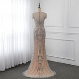 2022 Luxury Handmade Rhinestones Long Evening Dress Cap Sleeve