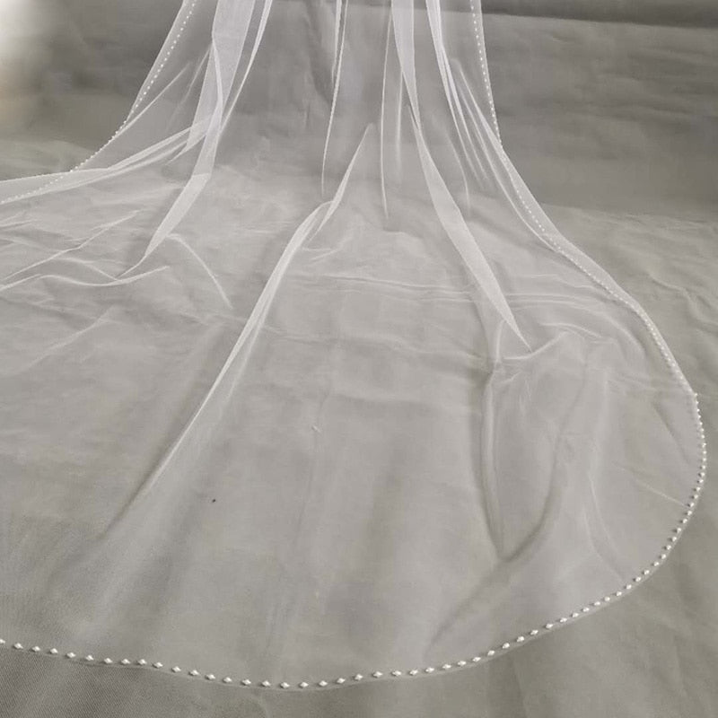 1 Tier Cathedral Wedding Veil with Crystal Cut Edge