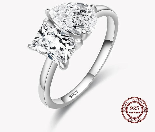 Sterling Silver Square And Drop Shape Ring For Luxury Wedding