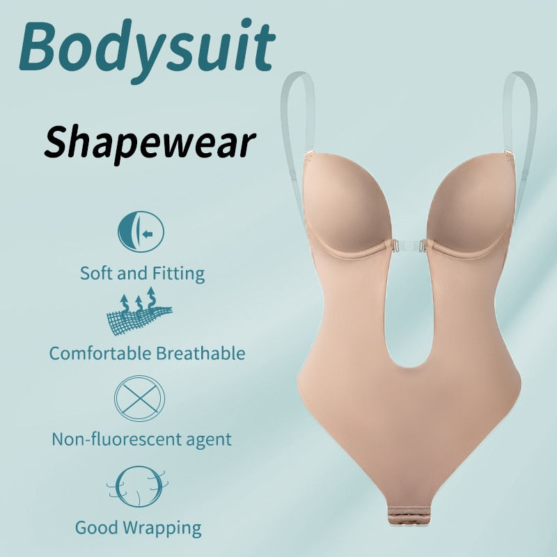  Bodysuit Shapewear Deep V-Neck U Plunge Body Shaper