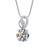 1CT Sterling Silver Real Moissanite- D Color Brilliant Diamond Heart Prong Necklace