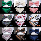 100% Silk Butterfly Pre-Tied Bow Tie Pocket Square Cufflinks Suit Set