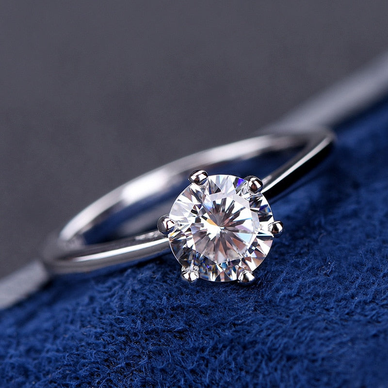 100% Real Moissanite Engagement Ring Platinum Plating 1CT 2CT 3CT Diamond Wedding Ring Classic 6 Prongs