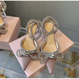 Glitter Rhinestones Crystal bowknot Satin Genuine leather High heels