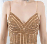 Sparkling Gold Long Evening Dress with crystals