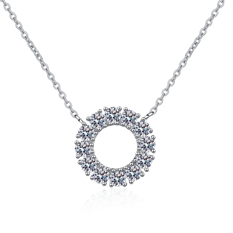 100% Moissanite Necklace- Circle Pendant Solid 925 Sterling Silver