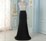 Elegant Black Crystals Mermaid Evening Dresses Long Cap Sleeve Formal Evening Gown (limited supply)