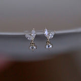 Elegant Sterling Silver French Simple Crystal Bud Stud Earrings
