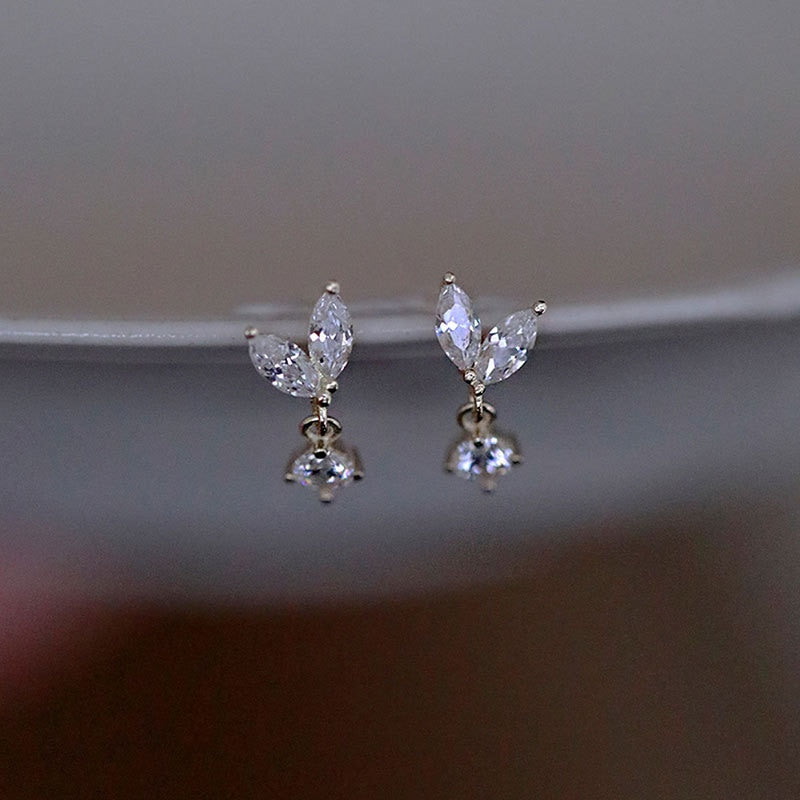925 Sterling Silver Simple Diamond Earrings Women 14k Gold Plating Korean  Temperament Wedding Jewelry Accessories - Stud Earrings - AliExpress