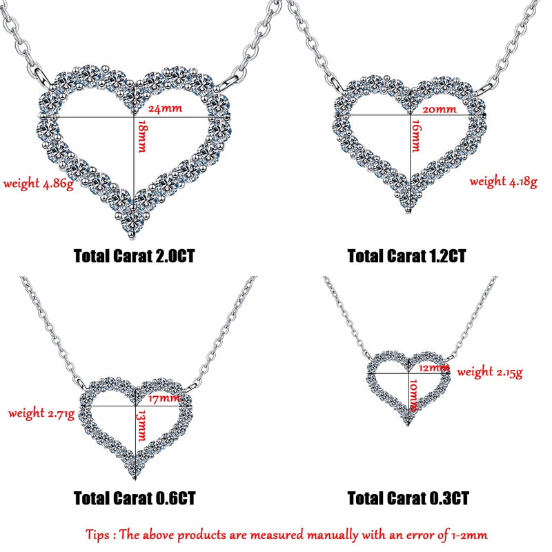 2CT VVS1 Moissanite Diamond Heart Pendant Necklace
