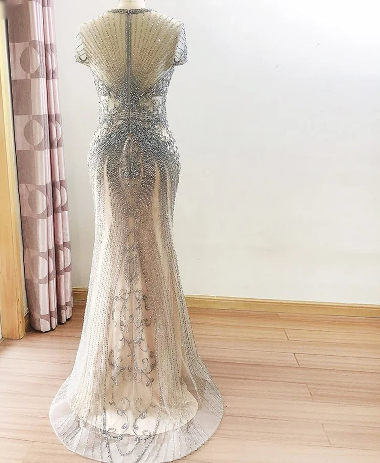 New Arrival 2021 Luxury Cap Sleeves Full Diamond  Mermaid Bridesmaid Gown