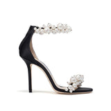 White Pearl Sandals Women Fashion High Heels Stiletto Wedding Shoes