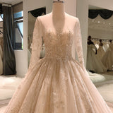 Heavy beading long sleeve wedding gown with sequin