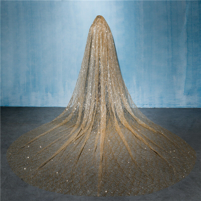 Gold 3Meters Bridal Cathedral length Veil