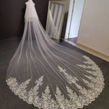 Long Lace Wedding Veil 4 Meters Bridal Veil with Comb Blusher Bride Headpiece