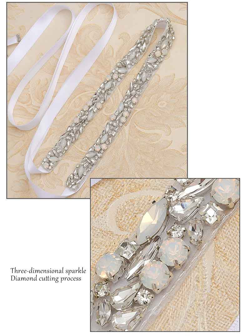 Wedding Dress Belt Crystal Rose Gold Handmade Opal